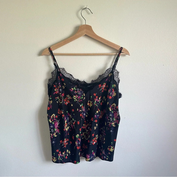Veronica Beard Gil Floral Print Silk Cami w/Lace in Black Multi Size 12 - Picture 3 of 8
